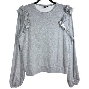 Express Crew Neck Ruffle Balloon Sleeve Sweater Size Small Gray